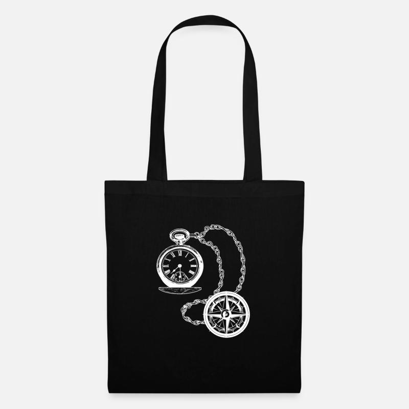 Taschenuhr Uhr Zeit Kompass Richtung Alt Geschenk - Stoffbeutel - Schwarz