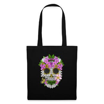 Dia De Los Muertos Crâne Fleuri Le Jour Des Morts - Sac en tissu - noir - Devant