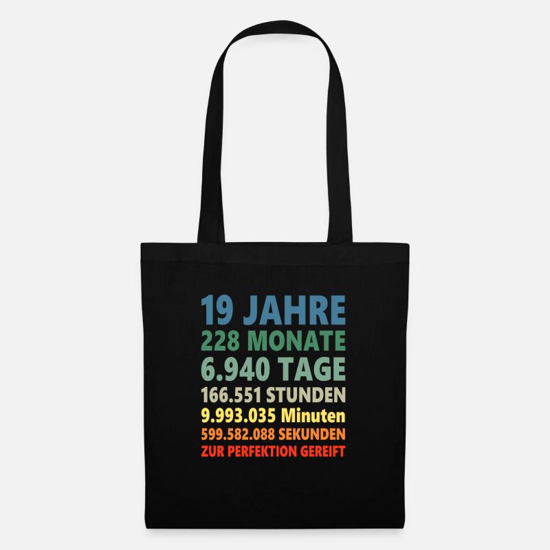 19 Jahre 19ter 19. Geburtstag Geschenk - Stoffbeutel - Schwarz