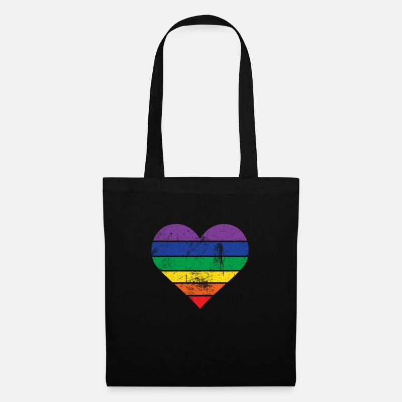 Herz Regenbogen - Stoffbeutel - Schwarz
