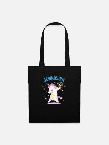 Jewnicorn-Einhorn, lustiges glückliches Chanukka - Stoffbeutel - Schwarz