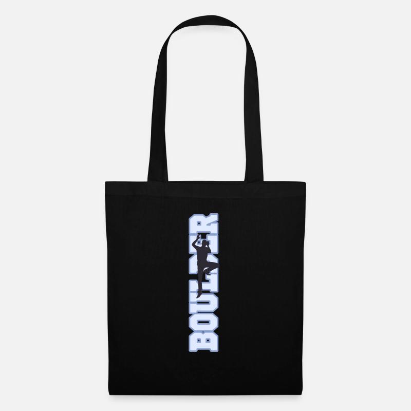 Boulder Schrift mit Kletterer Geschenk - Stoffbeutel - Schwarz