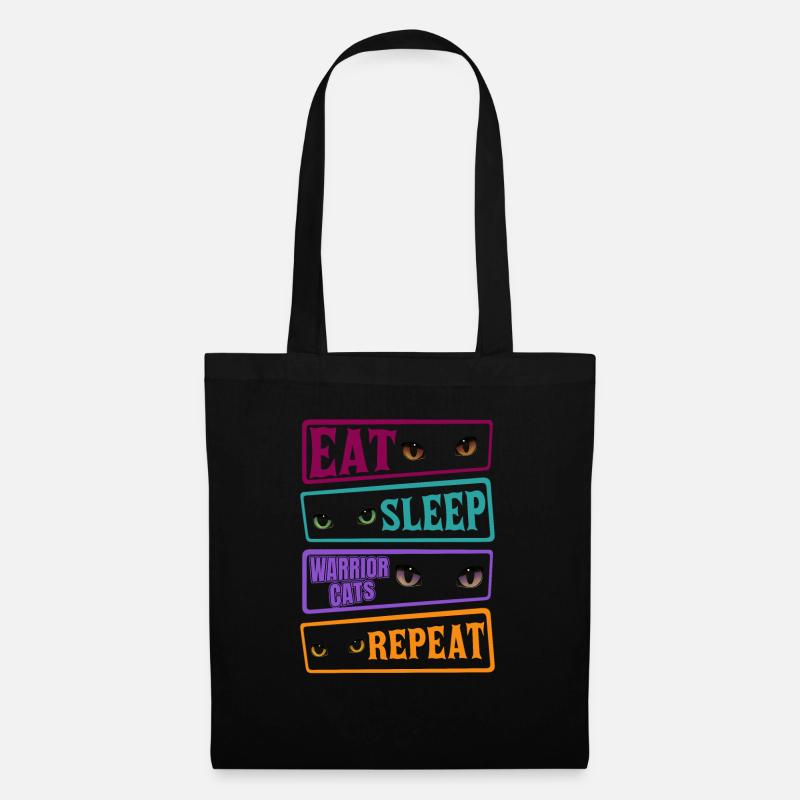 Eat Sleep Katze Cat Repeat Warrior Cat Katzen - Stoffbeutel - Schwarz