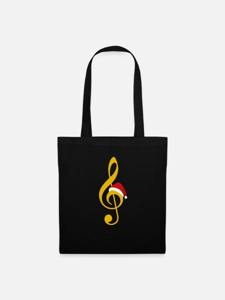 Notenschlüssel mit Weihnachtsmütze Musiker Present - Stoffbeutel - Schwarz