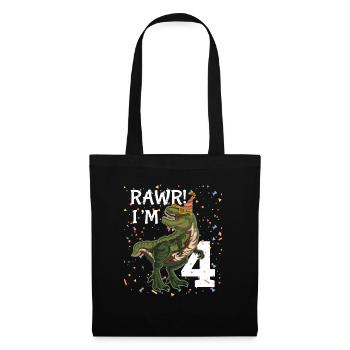 Kinder Rawr I'm 4 4. Geburtstag Dinosaurier Shirts Boys - Stoffbeutel - Schwarz - Vorne