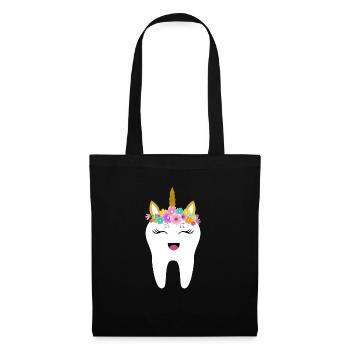 Dent de licorne dentiste dent fée cadeau première dent - Sac en tissu - noir - Devant