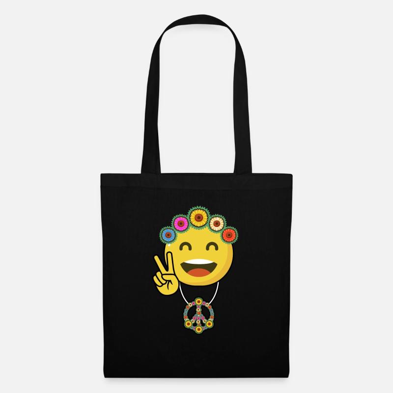 peace emoji Blumen lachen gelb emojis Geschenk - Stoffbeutel - Schwarz