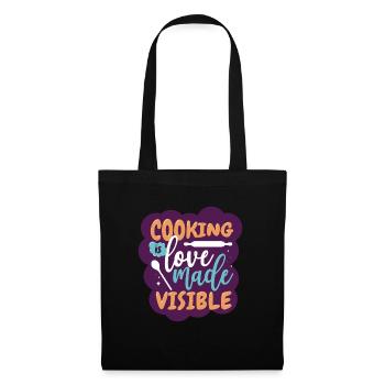Kochen ist sichtbare Liebe Geschenk Köchin - Stoffbeutel - Schwarz - Vorne