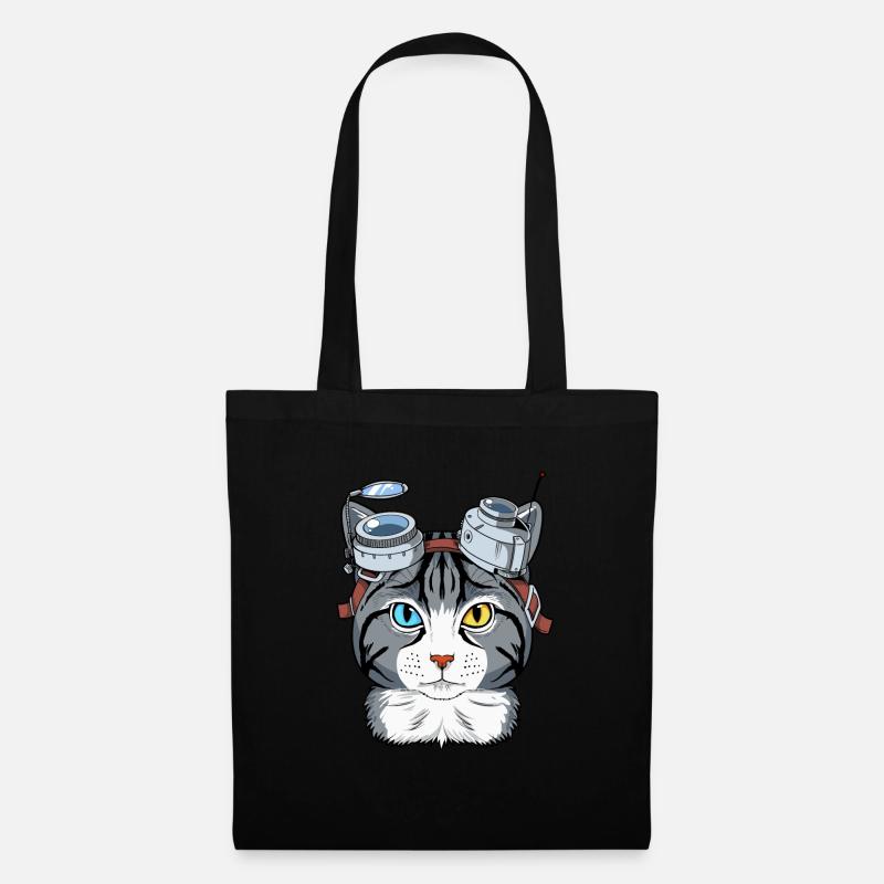 Steampunk Cat Gift Print Cosplay Clockwork Cat - Tote Bag - black