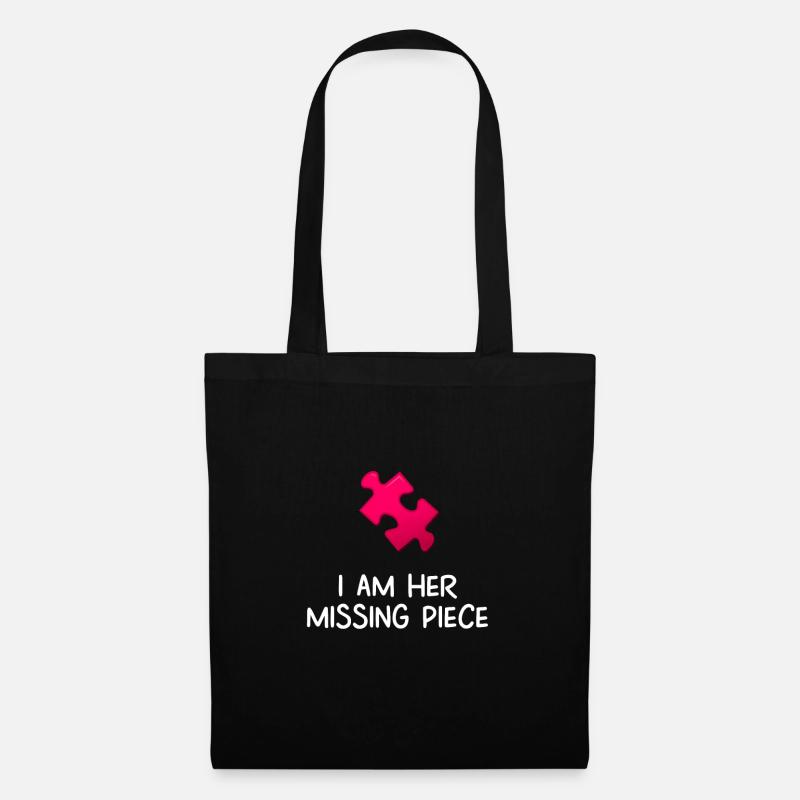 Heart Puzzle & Piece Valentinstag Geschenk Piece - Stoffbeutel - Schwarz