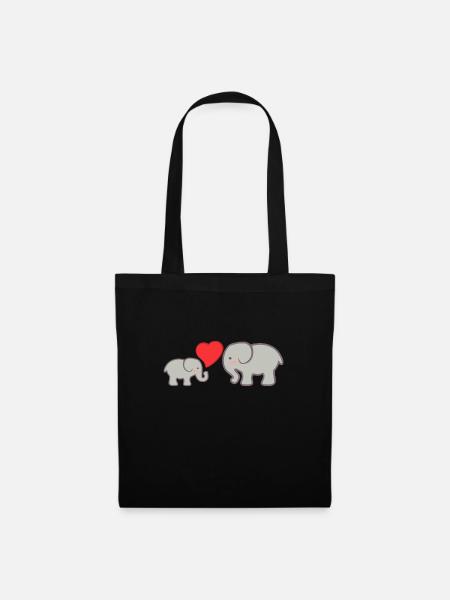 Baby und Prent Elefant mit Herz - Stoffbeutel - Schwarz