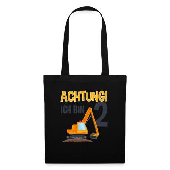Bagger 2. Geburtstag - Stoffbeutel - Schwarz - Vorne