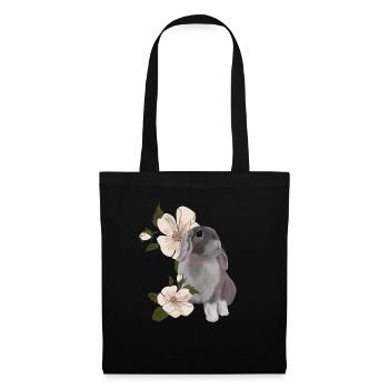 Lapin et fleur - Sac en tissu - noir - Devant