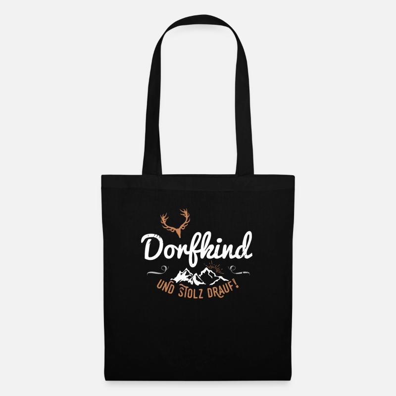 Dorfkind und stolz drauf Hirsch Berge Spruch Dorf - Stoffbeutel - Schwarz