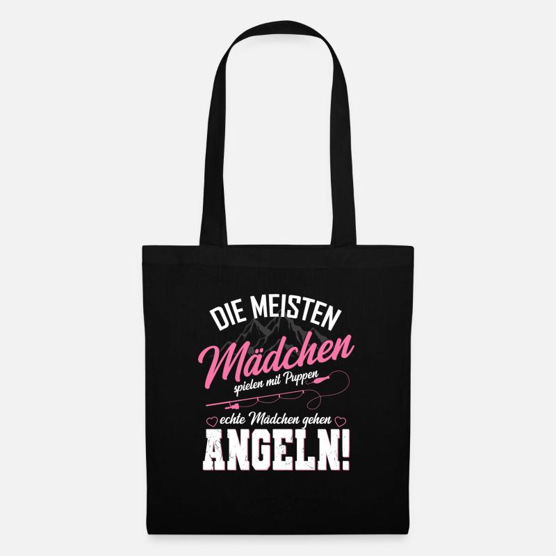 Echte Mädchen Angeln Spruch Anglerin Fischerin - Stoffbeutel - Schwarz