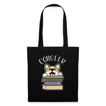 Funny Corgi Geek Corgeek Book Lovers Gift design - Tote Bag - black - Front