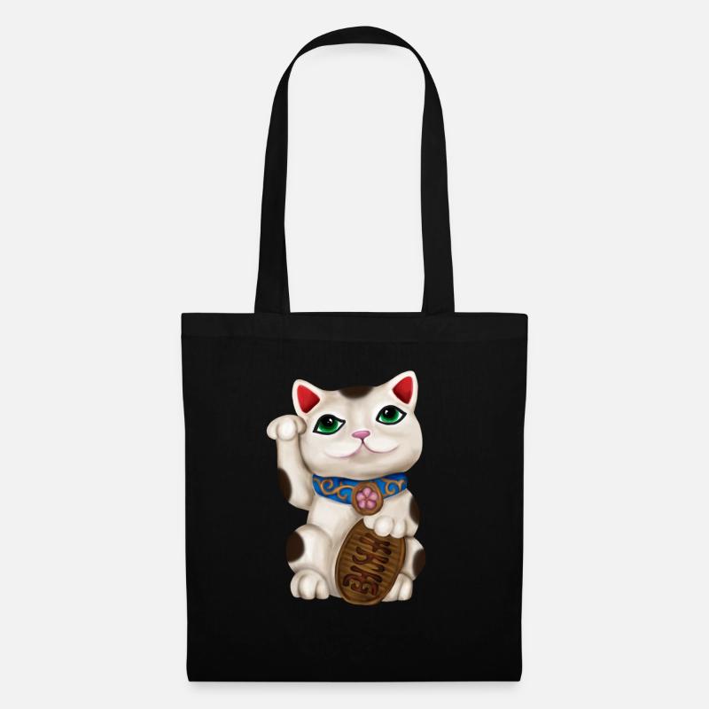 Maneki-neko Winkende Katze - Stoffbeutel - Schwarz