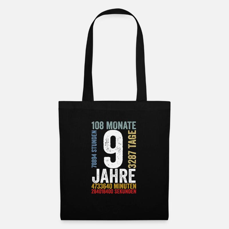 9 Jahre Geburtstag Geschenk Neunter Jahrestag - Stoffbeutel - Schwarz