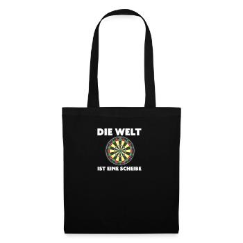 Die Welt ist eine Scheibe Dartsprüche Darten - Stoffbeutel - Schwarz - Vorne