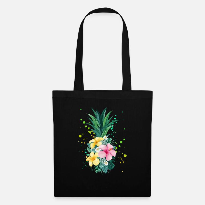Vacances d'art d'ananas à fleurs d'Hawaï - Sac en tissu - noir
