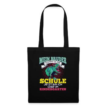 Einschulung Geschwister Geschenk Bruder Dino T-Rex - Stoffbeutel - Schwarz - Vorne