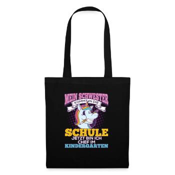 Einschulung Geschwister Geschenk Schwester Einhorn - Stoffbeutel - Schwarz - Vorne