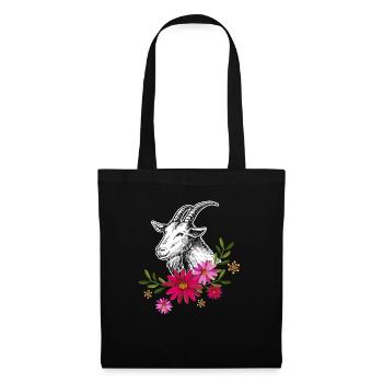 Chèvre avec des fleurs - Sac en tissu - noir - Devant