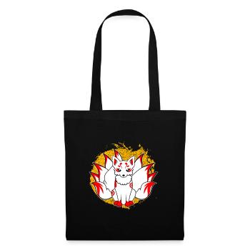 Kitsune Kami Inari Kawaii Maske Japanischer Fuchs - Stoffbeutel - Schwarz - Vorne