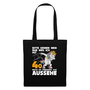 40. Geburtstag 40 Jahre Einhorn mit Rollator Stock - Stoffbeutel - Schwarz - Vorne
