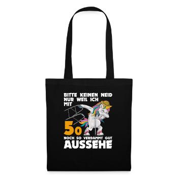 50. Geburtstag 50 Jahre Einhorn mit Rollator Stock - Stoffbeutel - Schwarz - Vorne