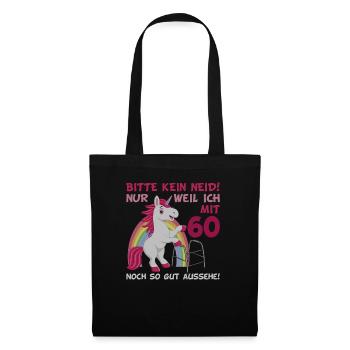 60. Geburtstag 60 Jahre Einhorn mit Rollator Stock - Stoffbeutel - Schwarz - Vorne