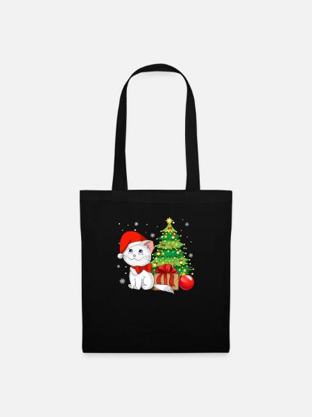 Frohe Weihnachten Katze - Stoffbeutel - Schwarz