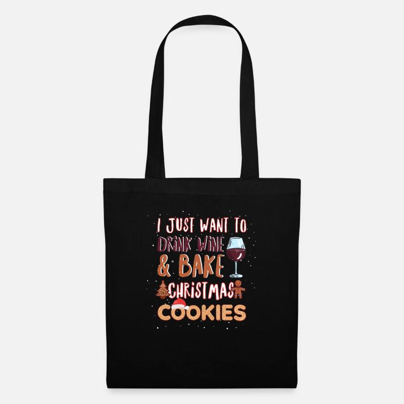 weihnachten Wein und Plätzchen kekse backen - Stoffbeutel - Schwarz