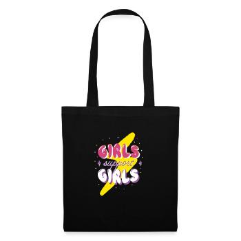 Girls support Girls 90er Feministin Frauen - Stoffbeutel - Schwarz - Vorne