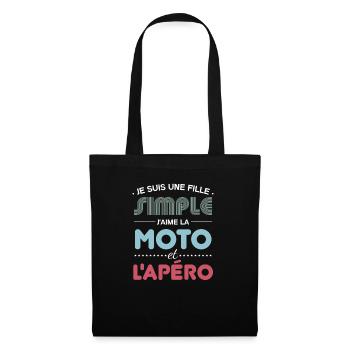 Je Suis Une Fille Simple J aime La Moto Et L apéro - Sac en tissu - noir - Devant