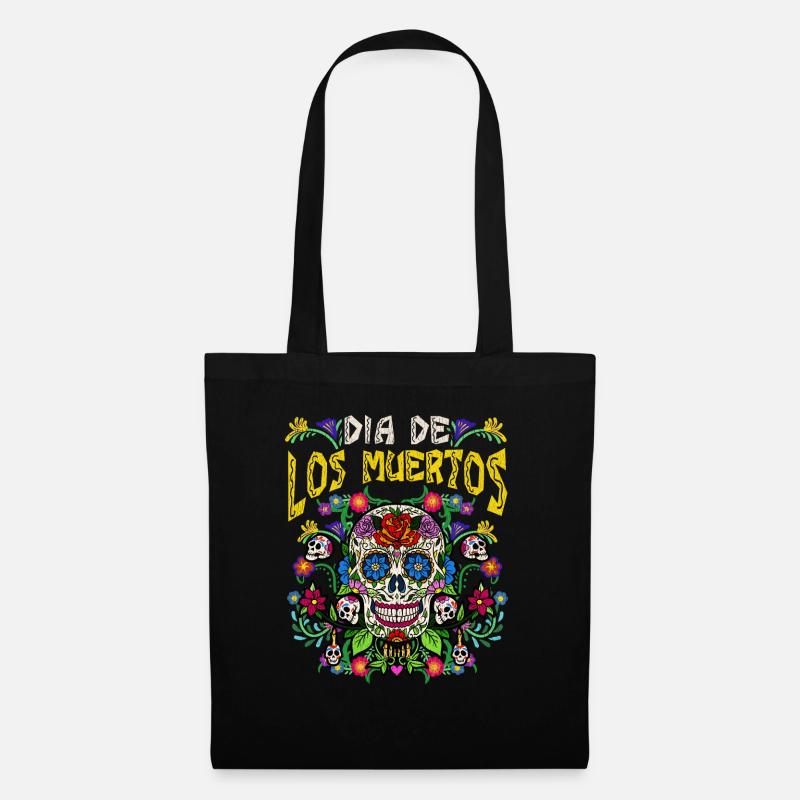 Dia De Los Muertos Schädel Blumigen Tag der Toten - Stoffbeutel - Schwarz