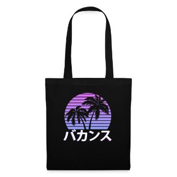 Vaporwave ästhetische tropischen Baum Urlaub Kanji - Stoffbeutel - Schwarz - Vorne