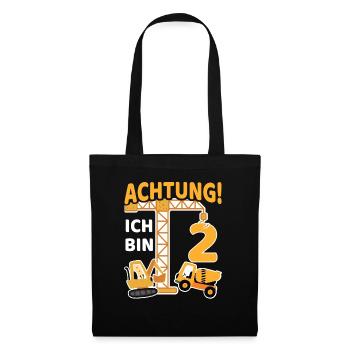 2. Geburtstag Baustelle Bagger Kran Geschenk Junge - Stoffbeutel - Schwarz - Vorne