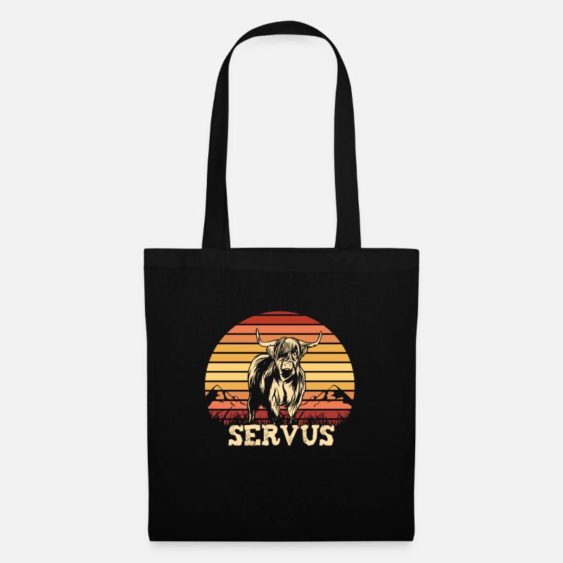 Witzige Kuh Servus Kühe mit Retro Sunset Bergbauer - Stoffbeutel - Schwarz