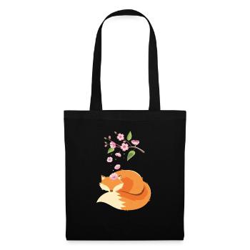 Japanese Cherry Blossom Flower Vintage Fox - Stoffbeutel - Schwarz - Vorne