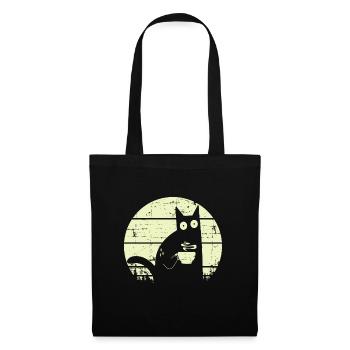 Kaffeekatze Retro Katze Kaffee - Stoffbeutel - Schwarz - Vorne