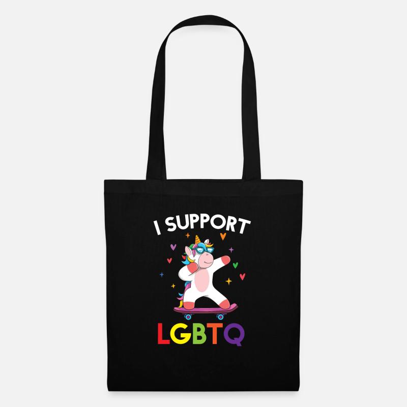 I Support LGBTQ Einhorn - Stoffbeutel - Schwarz