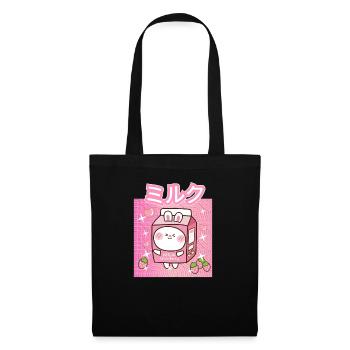 Funny Retro 90s Japan Erdbeer Milch Strawberry - Stoffbeutel - Schwarz - Vorne