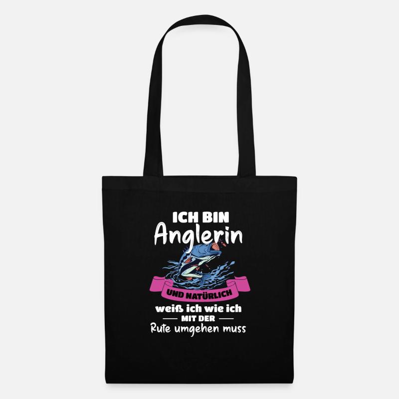 Angel Mädchen Anglerin Fischerin - Stoffbeutel - Schwarz