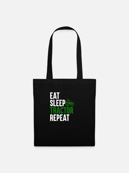 Traktor Eat Sleep Repeat Retro Spruch für Landwirt - Stoffbeutel - Schwarz