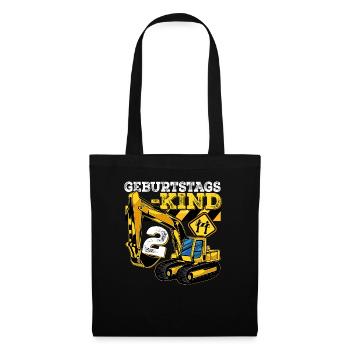 Bagger Baustelle Geburtstag 2 Jahre Geschenk Bau - Stoffbeutel - Schwarz - Vorne
