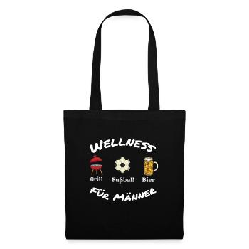 Männer Wellness Grillen Fußball Bier Lustig Spruch - Stoffbeutel - Schwarz - Vorne