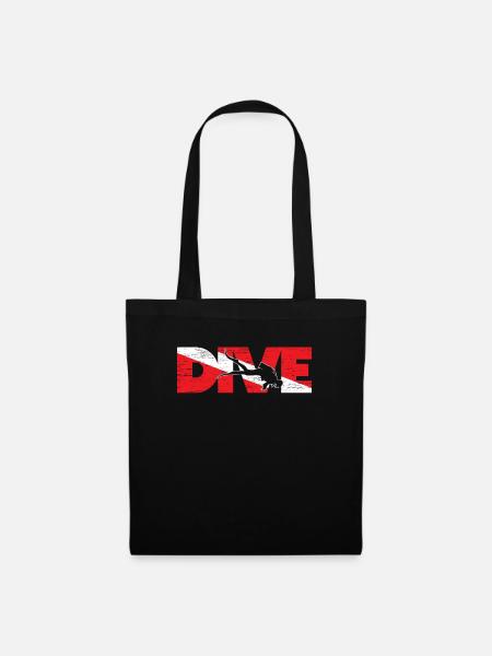 Tauchflagge Diver Down Aquaholic Scuba Diving Ocean - Stoffbeutel - Schwarz