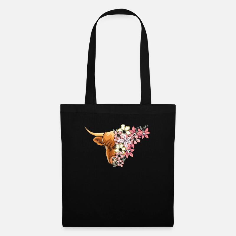 Highland cattle with flowers - Tote Bag - black