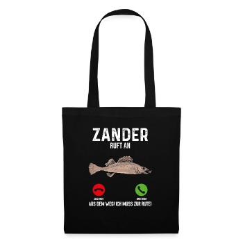 Zander Angeln - Stoffbeutel - Schwarz - Vorne